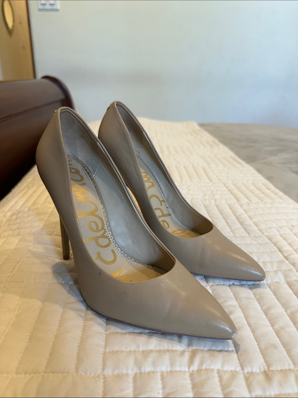 Sam Edelman Taupe Leather Pointed-Toe Stiletto Pumps 8